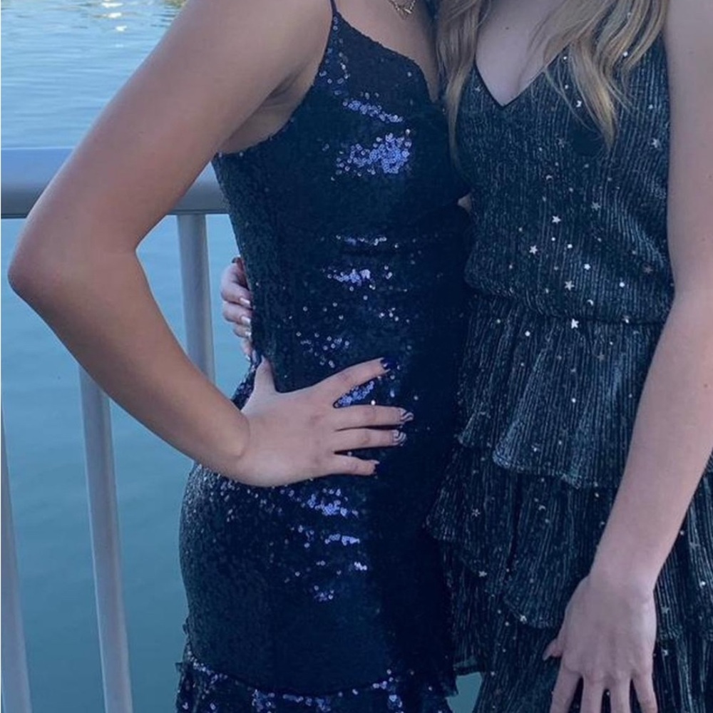 Lucy in the sky Navy sequin ruffle dress